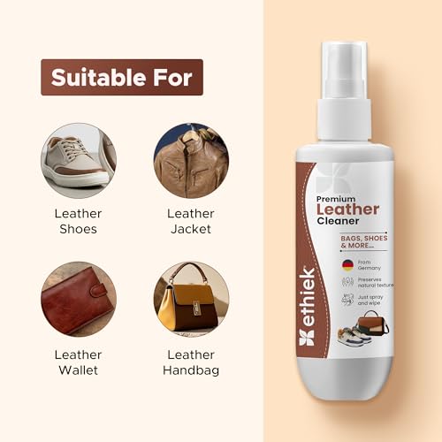 Image of ETHIEK Leather Cleaner for Bags, Shoes & Jackets | Gentle Daily Cleaner | Removes Dirt, Refreshes Texture & Revives Natural Shine, 100 ml