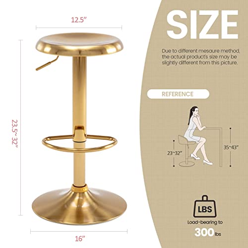 Brage Living Adjustable Bar Stool, Swivel Round Metal Airlift Barstool, Backless Counter Height Bar Chair For Kitchen Dining Room Pub Cafe (Gold) #TOP4