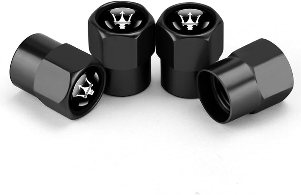 Hisport Fit Maserati Stem Cap 4pcs Universal Car Tire Valve Stem Caps Air Cover Car Accessories Hex 016 Black Stem Cover