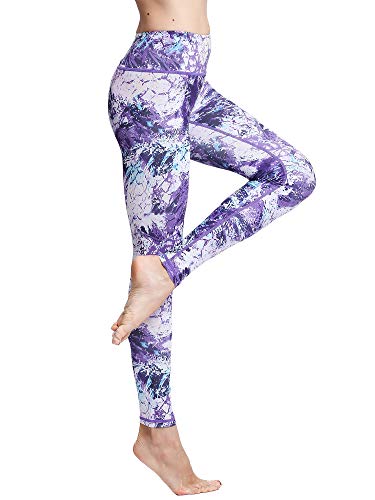 FLYILY Damen Yoga Leggins Frauen High Waist Prägedruck Slim Fit Fitnesshose Lange Sportleggins Stretchhose(6-Purple,M)