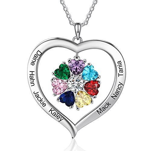 Personalized Names Forever Love Heart Women Necklace with 1-8 Simulated Birthstone Pendant Necklaces for Grandma Family Promise Jewelry Birthday Gift for Her Mom Wife
