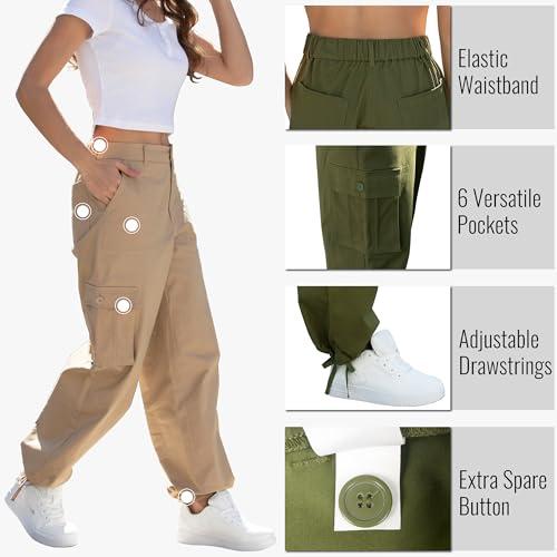 Cargo Pants for Women High Waisted Women's Y2K Baggy Casual Pants with 6 Pockets and Elastic Waist2