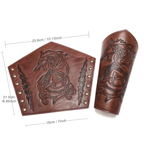 Medieval Leather Bracers Dragon Embossed Viking Leather Bracers Leather Arm Armer Cuff Leather Gauntlet Costumes Accessories by HOEACXY - Used condition - Image 4