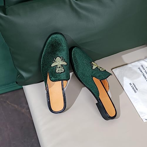 Image of FLQL Mens Shoes Luxury Velvet Gold Buckle Slip-on Penny Loafers Casual Smoking Slippers Indoor Outdoor Sandals Black Size 7-13