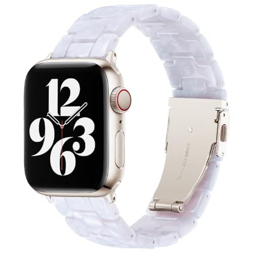 Image of Bestig Resin Band Compatible with Apple Watch Bands for Women 40mm 38mm 41mm 42mm(Series 11 10), Lightweight Waterproof Strap for iWatch Series 10 9 8 7 6 5 4 3 2 1 SE Men(Pearl White /Starlight)