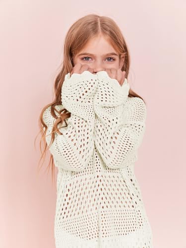 Image of Batermoon Girls Crochet Long Sleeve Swimsuit Cover Up Kids Fashion Hollow Out Swimwear Beach Dress 5-14 Years
