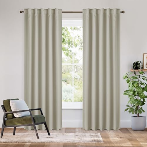 Image of RYB HOME Bedroom Blackout Curtains 80 inches Long, 100% Blackout Thermal Insulated Noise Reducing Back Tab Curtains for Living Room Nursury, 42 inches Wide by 80 inches Long, Natural
