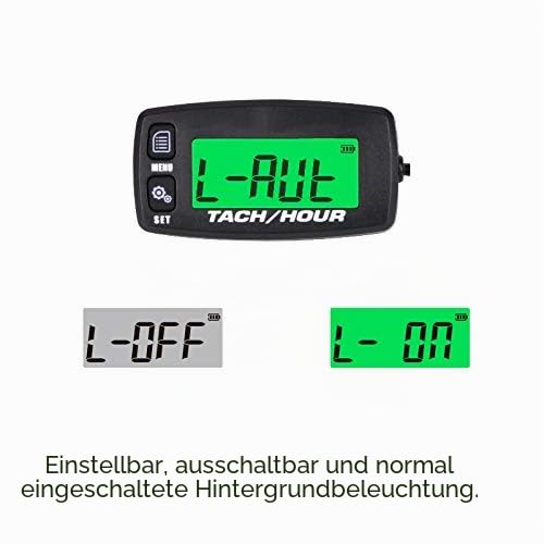 NInE-ROnG Betriebsstundenzähler Drehzahlmesser für Mäher Generator | Gesamtstunden, JOB-Timer, Service-Countdown, RPM und Max-Speicher, 8 Zündmuster, für Mäher, Außenborder, ATV