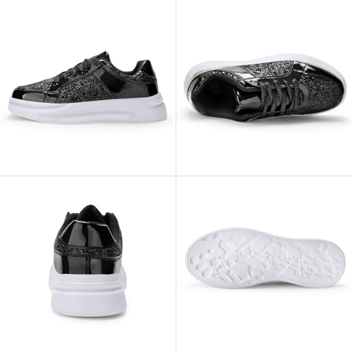 KUNWFNIX Women's Glitter Tennis Sneakers Dressy Sparkly Shiny Sequin Shoes Platform Lace up Casual Walking Bling Glitter Fashion Sneaker4