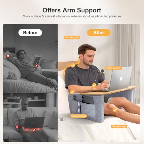 Image of OPTIXCELL Lap Desk for Adults with Arm Rests,Ergonomic Laptop Pillow Stand for Bed,Couch,Floor (Wood)