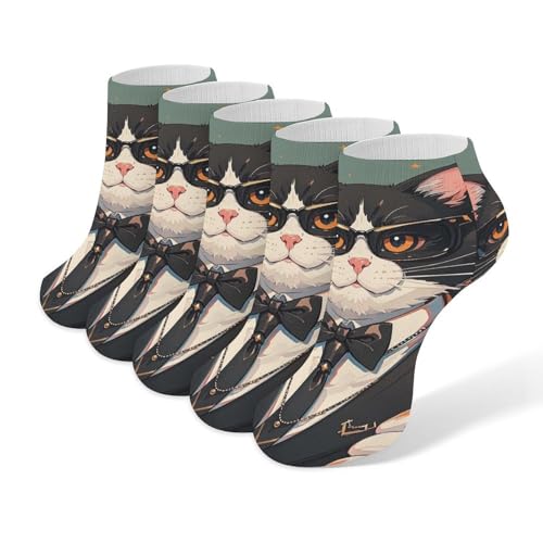 Cool Rich Gangster Boss Cat Socks for Women Men Cotton Sock Soft Moisture-Wicking Sock for Running Sports Sock 5 Pairs