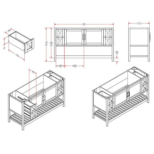 Image of Alaterre Furniture Bennet Bathroom Vanity Cabinet with Soft-Close Shaker Doors and Open Shelf - 60-Inch Freestanding Bathroom Vanity Without Sink - Wood Bathroom Sink Base Cabinet (Gray)