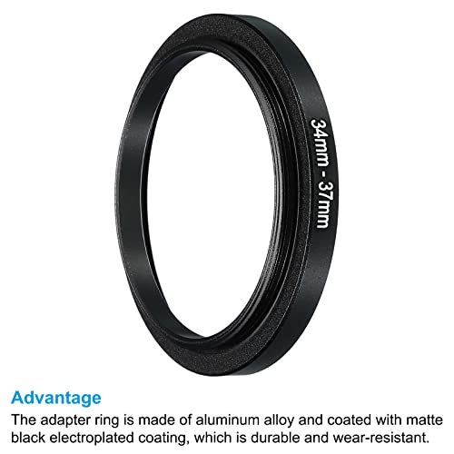 PATIKIL 34mm-37mm Metal Step Up Ring, Camera Lens Filter Adapter Ring Aluminum Filter Adapter Ring for Camera Lenses Hood Black - Image 4