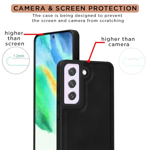 Image of Amazon Basics Back Cover for Samsung Galaxy S21 FE 5G | Premium PU Leather | Soft Touch Finish | Full Camera Protection | Raised Edge Bumper Case (Black)