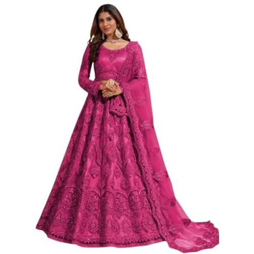 Image of ZAALIMA FASHION Women's Semi Stitched satin blend Lehenga Choli with Embroidered Pattern Unstitched Blouse and Dupatta Set | Women's Lehenga Cholis