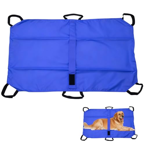 Hundetrage & Tragehilfe für große Hunde bis 60kg, Faltbare Haustiertrage aus Nylon mit 6 Griffen, Anti-Biss-Transportbahre für Notfälle, Reise & Transport für Hunde (120x74cm, Blau)