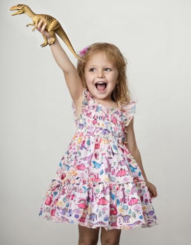 Toddler Girl Dress Kids Ruffle Sleeve Floral Smocked Sundress Sleeveless Swing Tiered Dresses 2-8 Years2