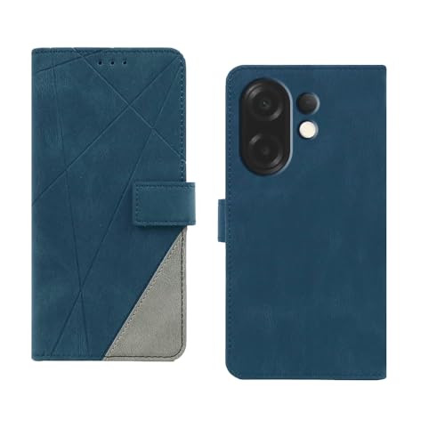 Image of amazon basics Vivo X200T 5G Flip Cover | Card Pockets Wallet & Stand | Flip Cover for Vivo X200T 5G (Blue with Grey)