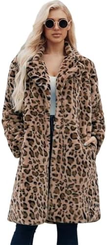 MBLESSEDTO Long leopard suit collar faux fur coat women's