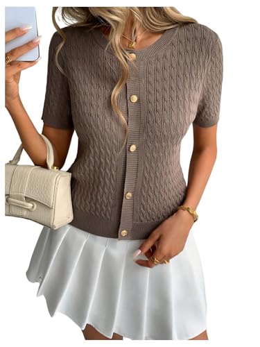GORGLITTER Women's Short Sleeve Cable Knit Sweater...