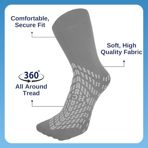 HCS Non-Slip Hospital Socks with Grips for Women & Men (6 Pairs) - 360 All-Around Tread Non-Slip Sock for Elderly/Seniors - Hospital Grip Socks, Fall Risk Patient Slippers (Gray, Regular)3