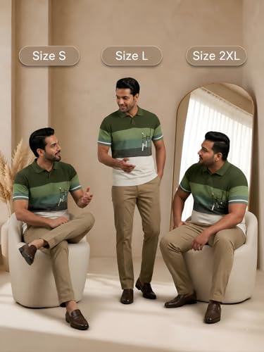 Image of GRECIILOOKS Polo T Shirt for Men | Knitted Block Collar Neck T-Shirt | Smart Casual Striped Design | Premium Mens T Shirts | Office Wear, Travel & Everyday Styling