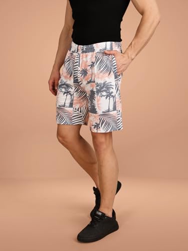 Image of BULLMER Regular Fit Cotton Blend Summer Shorts for Men - Pack of 1 | Printed Shorts for Men Grey