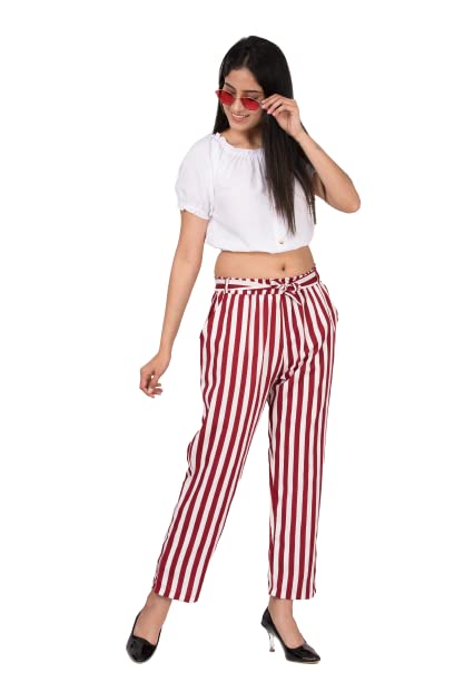 Designer Women White Crop Top With Red and White Striped Pants/Trouser - Pant and Top Set for Women-image-10