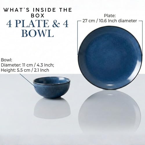 Image of Freakway Reactive Glaze Dinner Set, Midnight Blue, Stoneware, 8 Piece, 4 Dinner Plates and 4 Serving Bowls