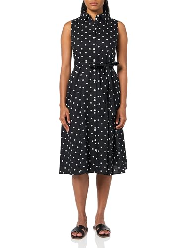 Image of Tommy Hilfiger Women's Sleeveless Collared Button Front Tie Waist Midi Shirt Dress