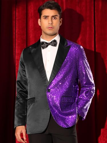 Lars Amadeus Sequin Blazers for Men's Color Block Peak Lapel Tuxedo Sparkly Patchwork Suit Jacket2