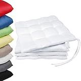 NatureMark 4er Pack Stuhlkissen mit Bändern Gr. 40x40 cm Sitzkissen gefüllt, Weiß
