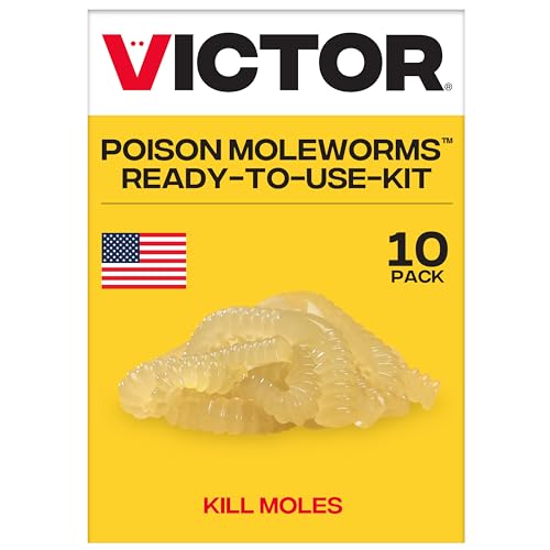 Victor Poison Moleworms - M6009 - 10 Worms, 5 Tunnel Locator Flags - Kills Moles Outdoors