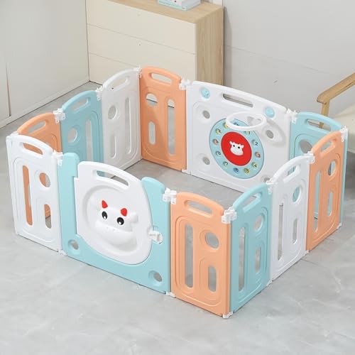 Duojidianzi ベビーサークル 折りたたみ 人気 大きめ 赤ちゃん サークル 高さ60cm おもちゃパネル ドア付き 組立簡単 ベビーフェンス キッズパーテーション プレイヤード ベビーゲート 置くだけ 子供 室内遊具 プレゼント 出産祝い (c,