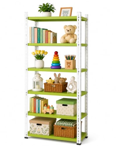 Image of Multipurpose 6 Tier Metal Rack Heavy Powder Coated, Kitchen Shelves for Storage, Metal Shelving Unit Storage Utility fro Home Decor 35Lx9Wx60H Inch (Pista White)