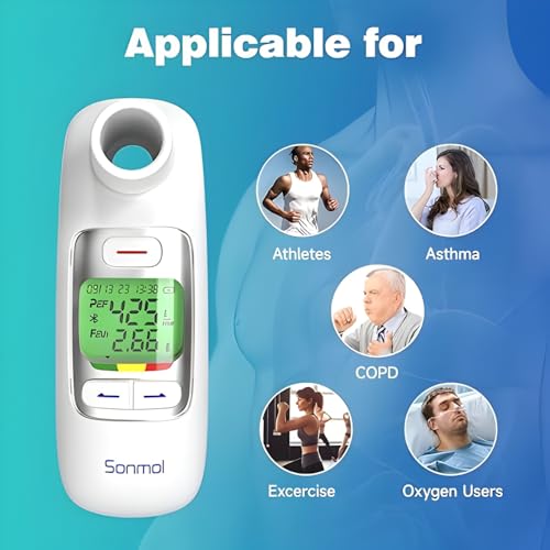 Image of B-Arm Sonmol Digital Peak Flow Meter with Bluetooth | Built-In Memory Stores 300 Readings | Pulmonary Function Meter with PEF & FEV1 for Lung Health Monitor | Asthma COPD Spirometer for Kids & Adults