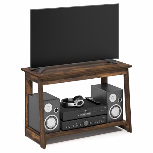 Image of Furinno Beginning TV Stand, 2-Tier Rectangular Entertainment Center with Shelf, TV Console for TV up to 36 Inch, Open Back, for Living Room, Bedroom, Amber Pine