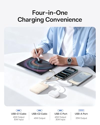 Image of Baseus 45W Ultra Slim 10000mAh Power Bank Built-in USB-C Cables, CCC Certified Portable Charger, Travel Essential Fast Charging Pocket Size Phone Battery Pack for iPhone 17 16 Samsung S25 S24 iPad