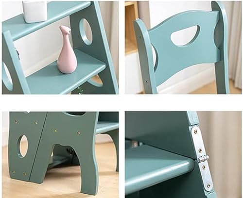 Wooden Folding Ladder Chair Stool - Non-Slip Design, Versatile Plant Stand & Dining Chair for Home, Office, Kitchen - Stylish Cactus Pattern (LP 005, Color Options)