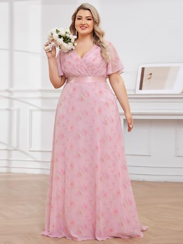 Image of Ever-Pretty Women's Chiffon Formal Evening Dresses for Curvy Women V-Neck Plus Size Floor Length Bridesmaid Dress