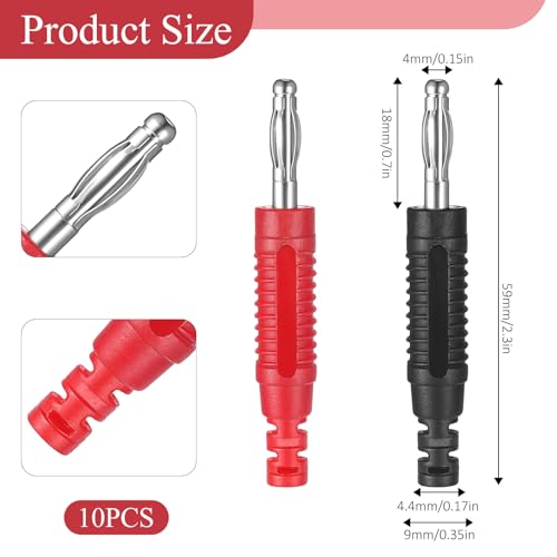 Image of Banana Plugs, 10 Pcs 4mm Insulated Banana Plug Connectors Adapters for Multimeter Test Leads Probes