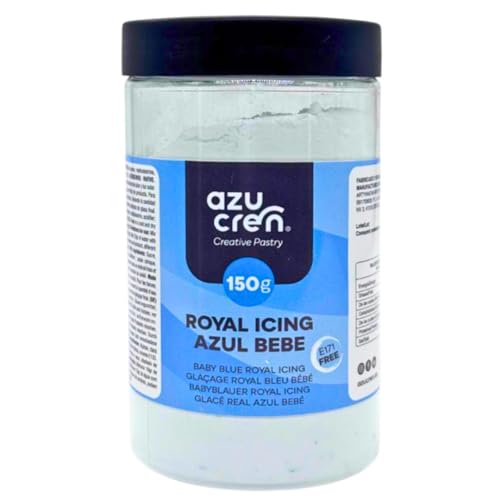 Azucren, Royal Icing para Galletas, Royal Icing Preparado, (Glasa Real), Fácil de Usar, para Decoración de Tartas y Galletas, Bonito Glaseado, Solo Añadir Agua y Listo (150 Gramos, Azul Bebe)
