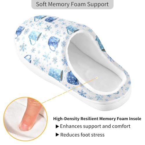 Fuzzy Memory Foam Slippers for Women/Men Snowflakes Coffee Cup Pattern Fluffy Winter House Shoes Indoor and Outdoor3
