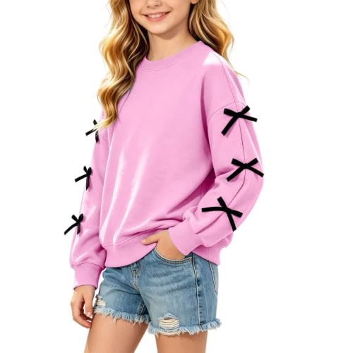 Girls Hoodies Crewneck Bow Sweatshirt Casual Long Sleeve Pullover - image 2