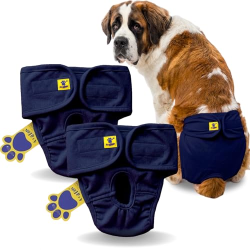 Image of A+a Pets' MAA' Cotton Dog Underwear Diaper Combo - Stretchable, Comfortable, Washable & Reusable (XXL, Navy Set)