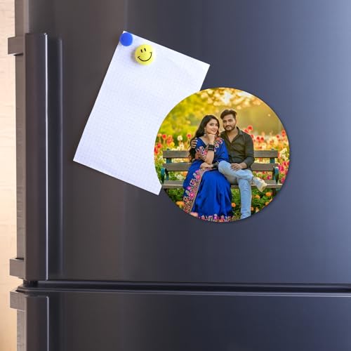 Image of Customised Fridge Magnet with Photo & Name | Personalized Refrigerator Magnet for Special Moments (Round)