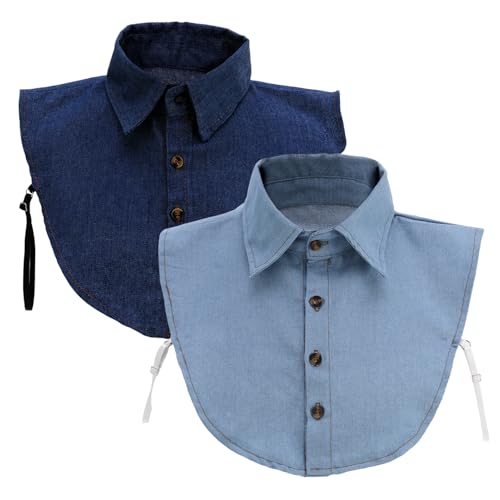 JATEBI 2pcs Fake Collar Denim Detachable Collar Shirt Dickey Collars