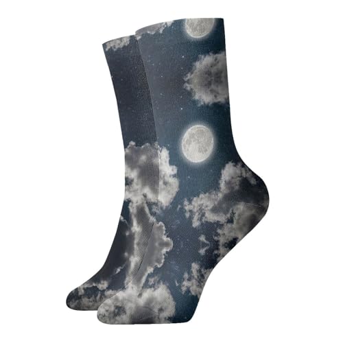 Zcmkjlg Night Sky Full Moon Calcetines gruesos y acogedores, calcetines casuales con estampado completo para hombres y mujeres, uso diario en casa