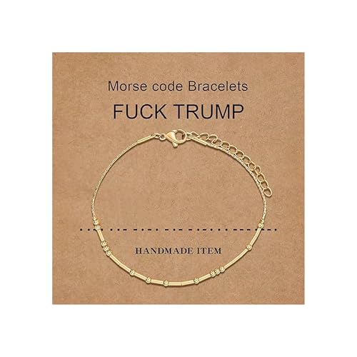 BlingNook Fck Trump Morse Code Bracelets for Women Gift Card Activist Political For Friend Statement Beads Adults Friendship Two Tone Stackable Inspirational Bracelets Jewelry (F Trump Gold)