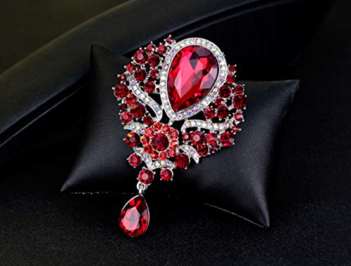 Image of Wedding Bridal Big Crystal Rhinestone Bouquet Brooch Pin for Women (red)
